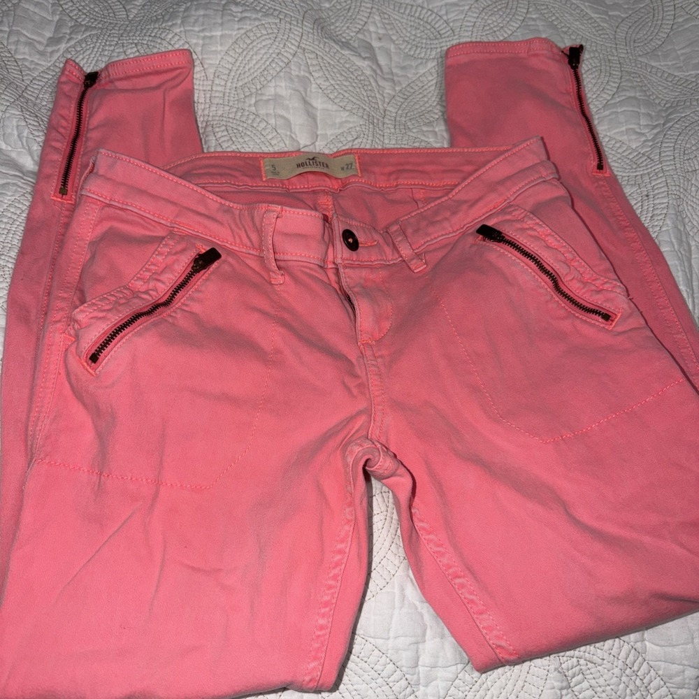 Holister Hot Pink Skinny Jeans Size 5/27" Y2K Punk Rock Style Zipper Ankle